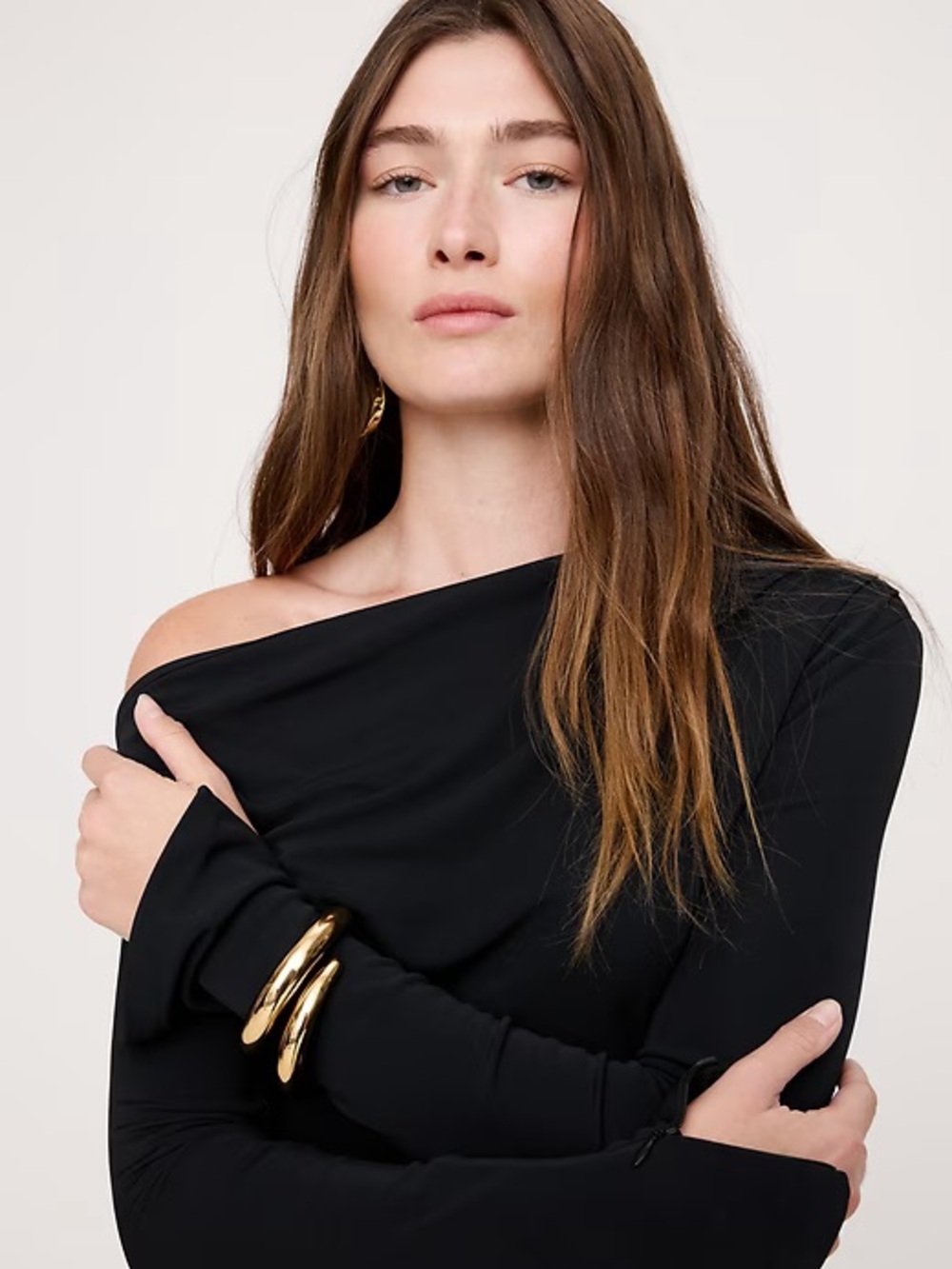 NEW! BANANA REPUBLIC BLACK JERSEY KNIT ASYMMETRICAL DRAPED MAXI DRESS 🧬 - Picture 9 of 11